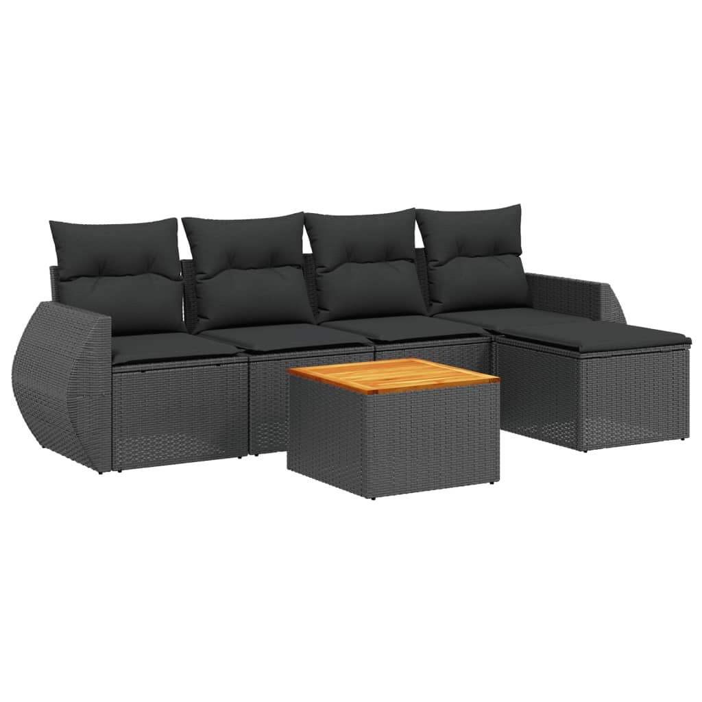 Set Divano da Giardino 6 pz con Cuscini Nero in Polyrattan - homemem39
