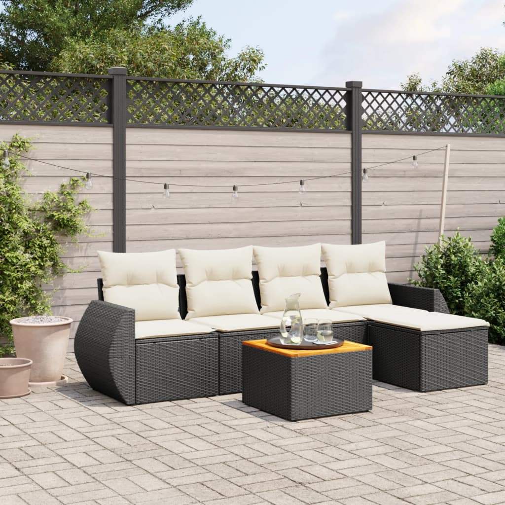 Set Divano da Giardino 6 pz con Cuscini Nero in Polyrattan - homemem39