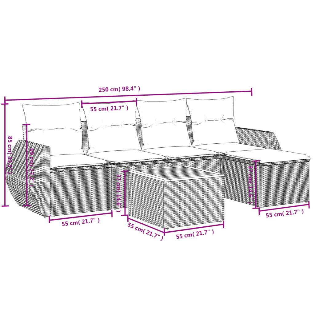 Set Divano da Giardino 6 pz con Cuscini Grigio in Polyrattan - homemem39
