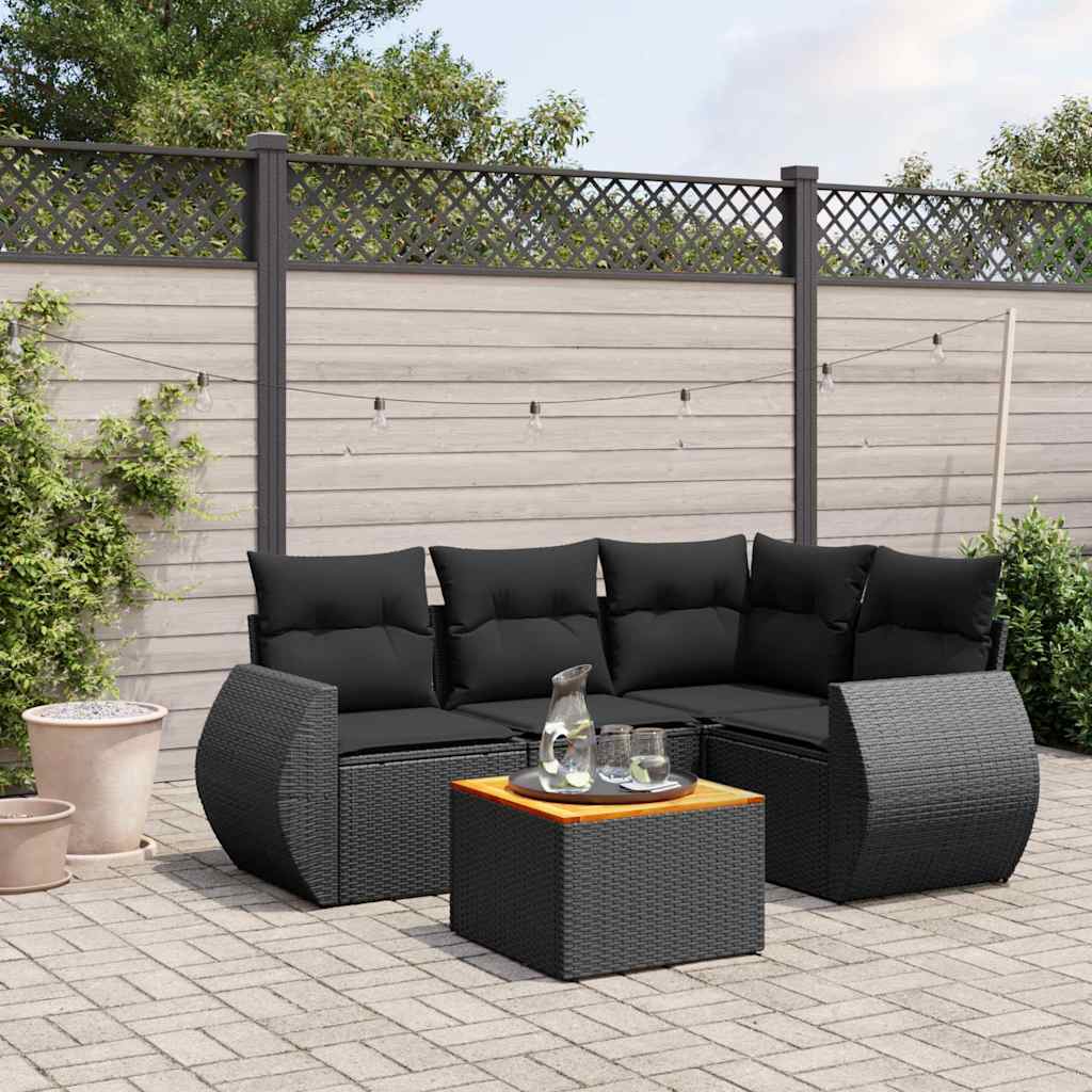 Set Divani da Giardino 5 pz con Cuscini in Polyrattan Nero | homemem39