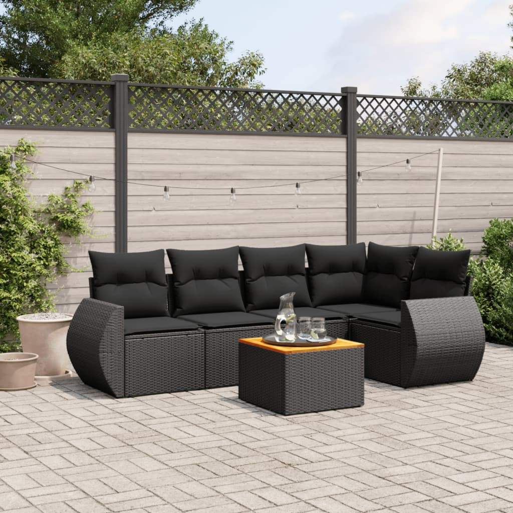 Set Divano da Giardino 6 pz con Cuscini Nero in Polyrattan - homemem39