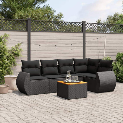 Set Divano da Giardino 6 pz con Cuscini Nero in Polyrattan - homemem39