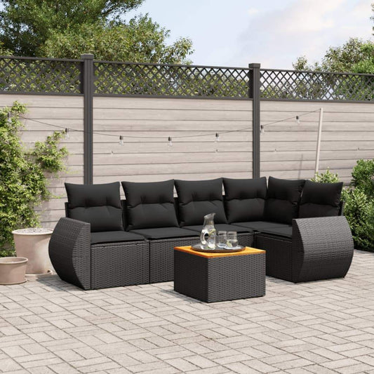 Set Divano da Giardino 6 pz con Cuscini Nero in Polyrattan - homemem39