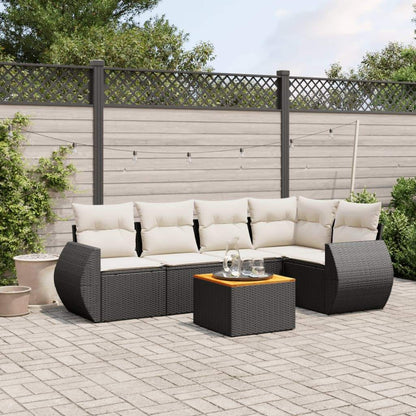 Set Divano da Giardino 6 pz con Cuscini Nero in Polyrattan - homemem39