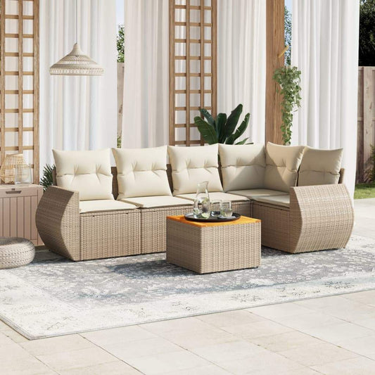 Set Divano da Giardino 6 pz con Cuscini Beige in Polyrattan - homemem39