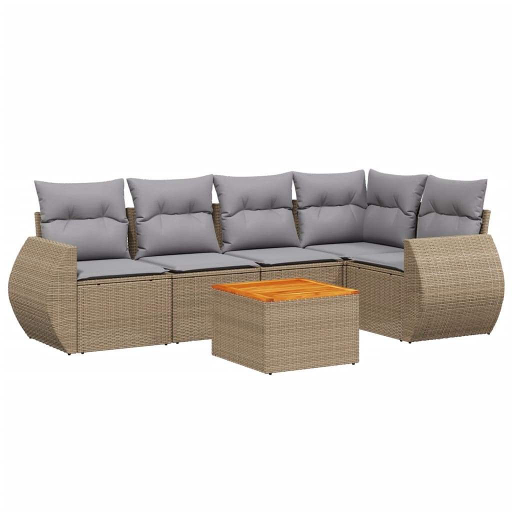 Set Divano da Giardino 6 pz con Cuscini Beige in Polyrattan - homemem39