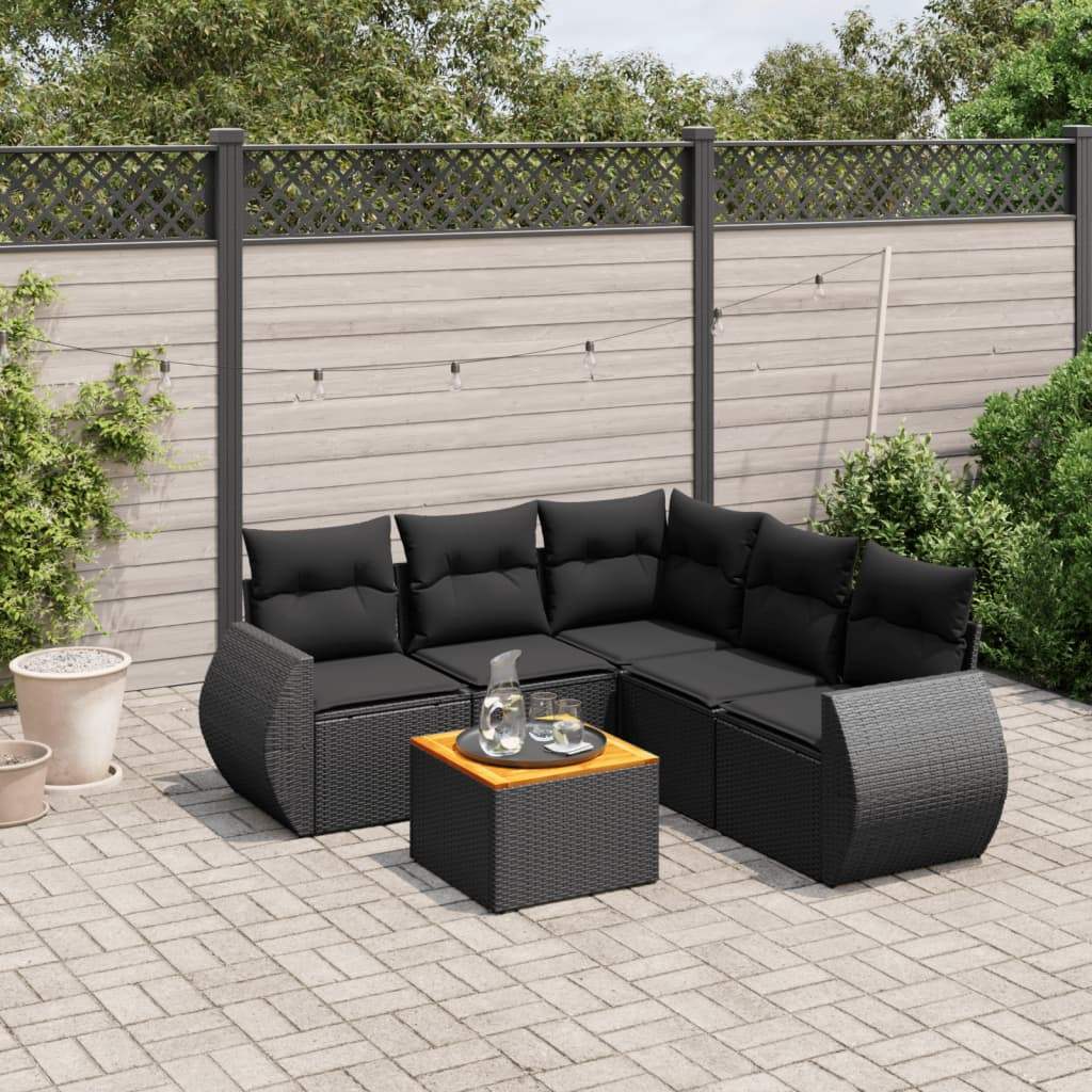 Set Divano da Giardino 6 pz con Cuscini Nero in Polyrattan - homemem39