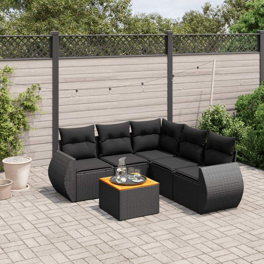 Set Divano da Giardino 6 pz con Cuscini Nero in Polyrattan - homemem39