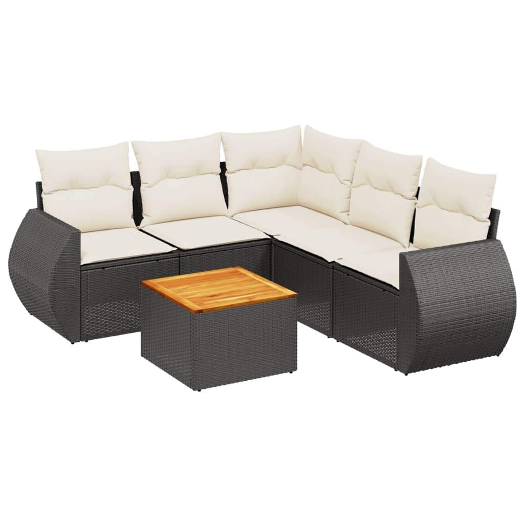 Set Divano da Giardino 6 pz con Cuscini Nero in Polyrattan - homemem39