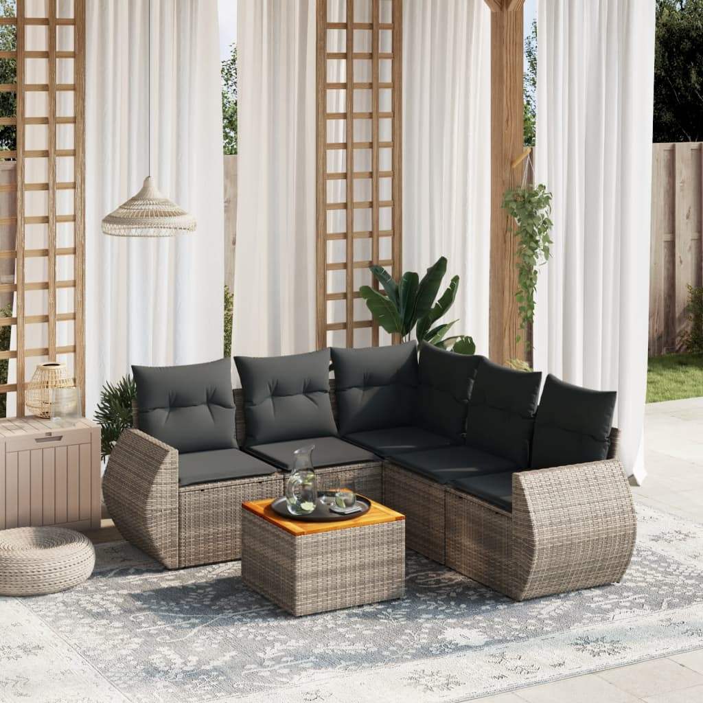 Set Divano da Giardino 6 pz con Cuscini Grigio in Polyrattan - homemem39