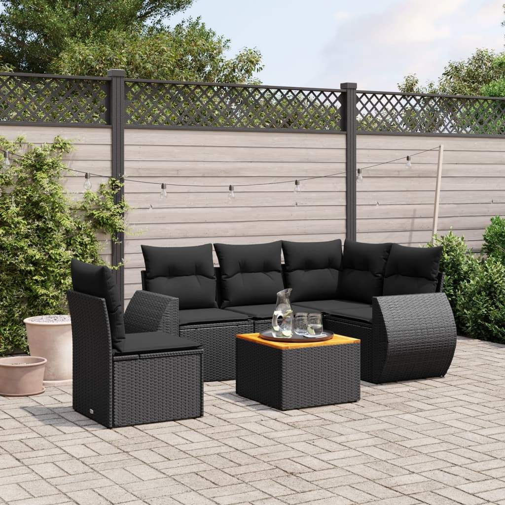 Set Divano da Giardino 6 pz con Cuscini Nero in Polyrattan - homemem39