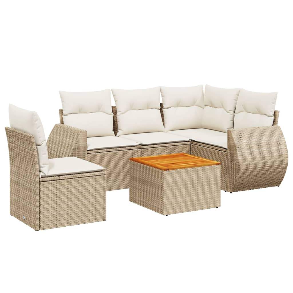 Set Divano da Giardino 6 pz con Cuscini Beige in Polyrattan - homemem39