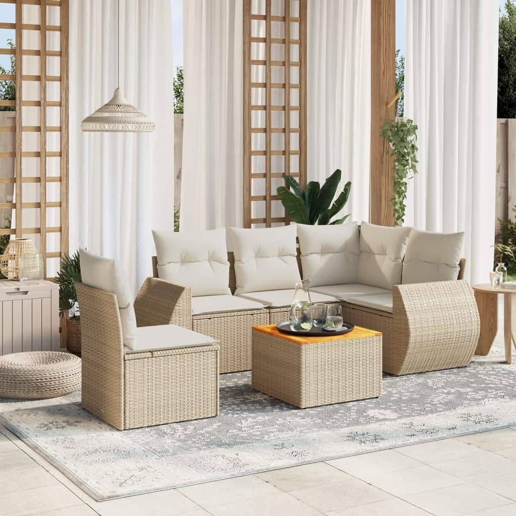 Set Divano da Giardino 6 pz con Cuscini Beige in Polyrattan - homemem39