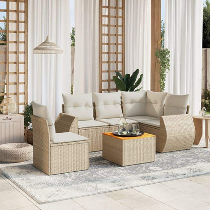 Set Divano da Giardino 6 pz con Cuscini Beige in Polyrattan - homemem39