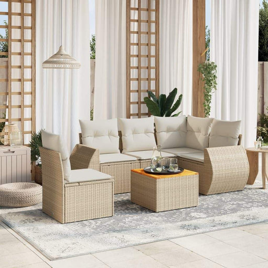 Set Divano da Giardino 6 pz con Cuscini Beige in Polyrattan - homemem39