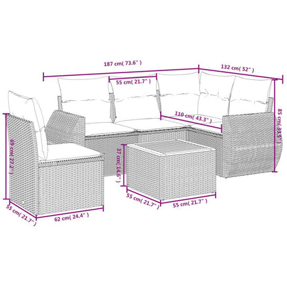 Set Divano da Giardino 6 pz con Cuscini Grigio in Polyrattan - homemem39