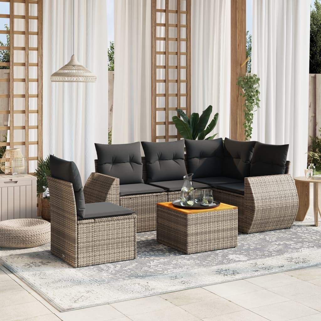 Set Divano da Giardino 6 pz con Cuscini Grigio in Polyrattan - homemem39