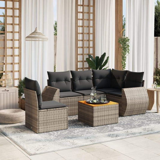 Set Divano da Giardino 6 pz con Cuscini Grigio in Polyrattan - homemem39