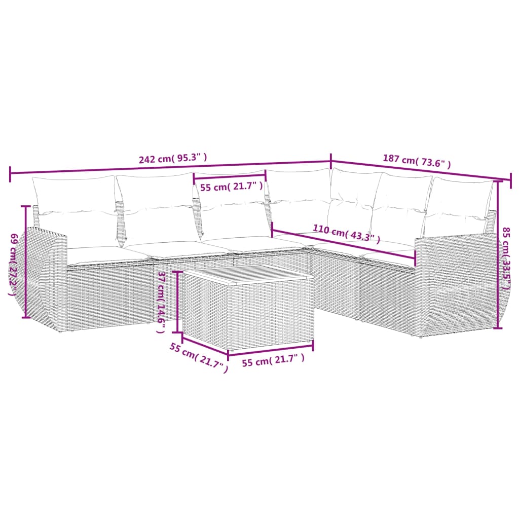 Set Divani da Giardino con Cuscini 7pz Nero Polyrattan | homemem39