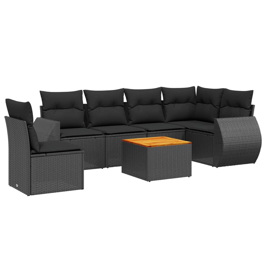 Set Divani da Giardino con Cuscini 7pz Nero Polyrattan | homemem39