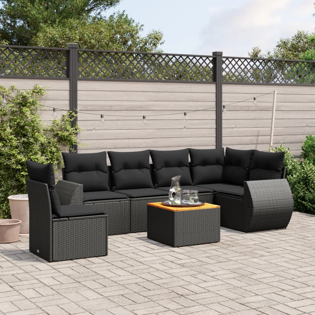 Set Divani da Giardino con Cuscini 7pz Nero Polyrattan | homemem39
