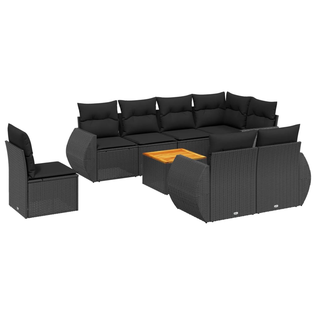 Set Divani da Giardino 9 pz con Cuscini Nero in Polyrattan | homemem39