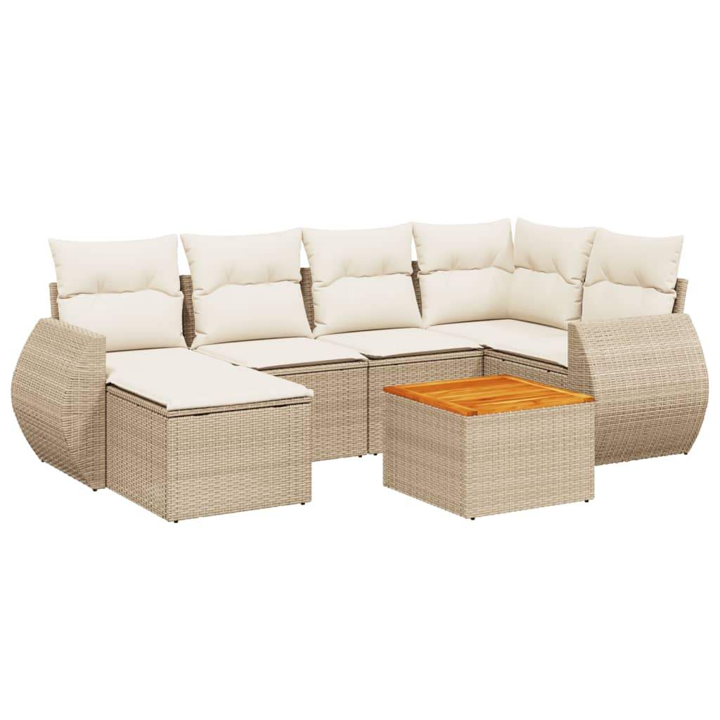 Set Divani da Giardino 7 pz con Cuscini Beige in Polyrattan - homemem39
