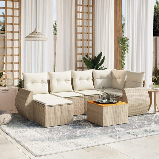 Set Divani da Giardino 7 pz con Cuscini Beige in Polyrattan - homemem39