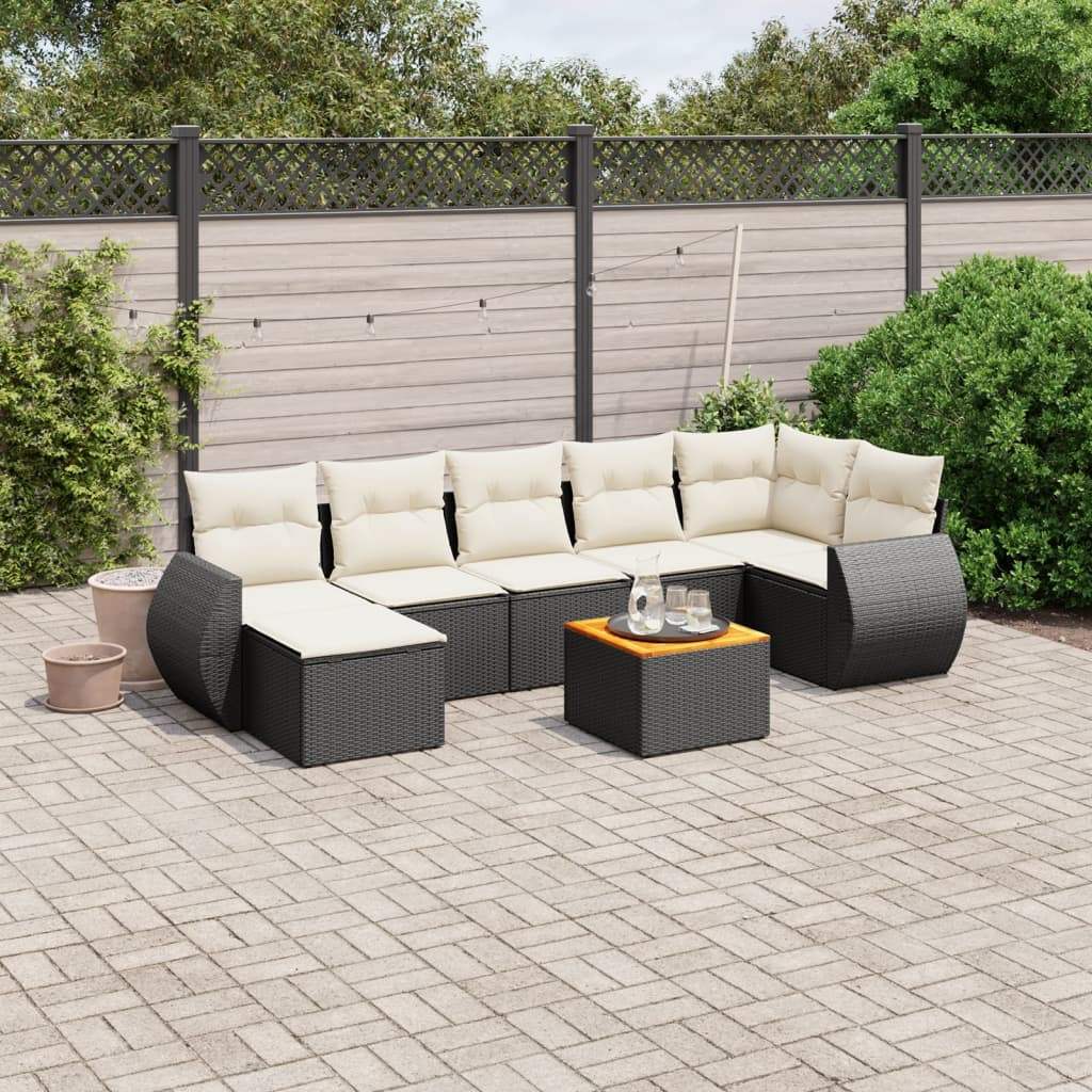 Set Divani da Giardino con Cuscini 8 pz Nero in Polyrattan - homemem39
