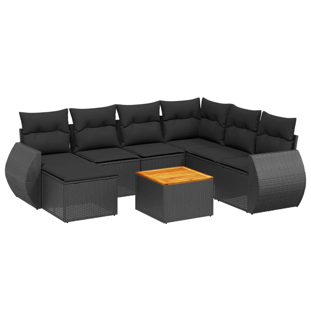 Set Divani da Giardino con Cuscini 8 pz Nero in Polyrattan | homemem39