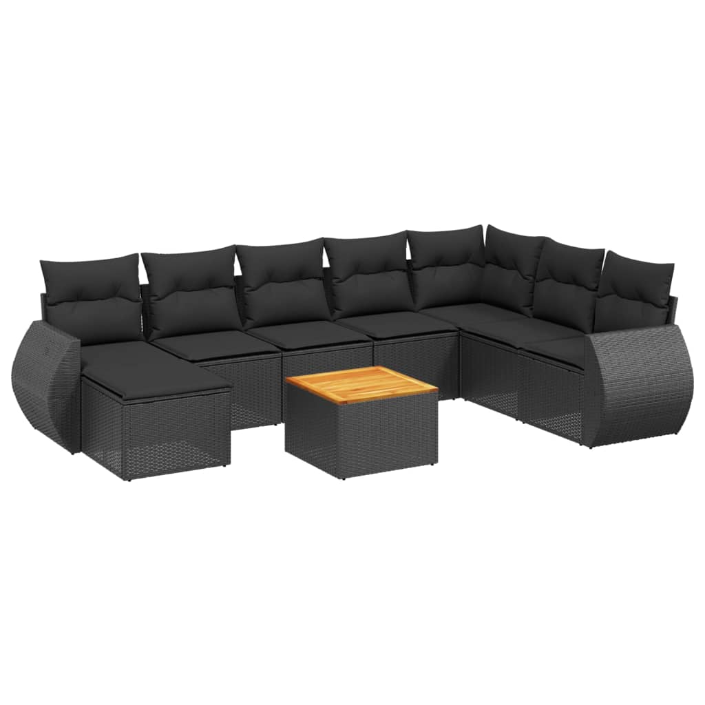 Set Divani da Giardino 9 pz con Cuscini Nero in Polyrattan | homemem39