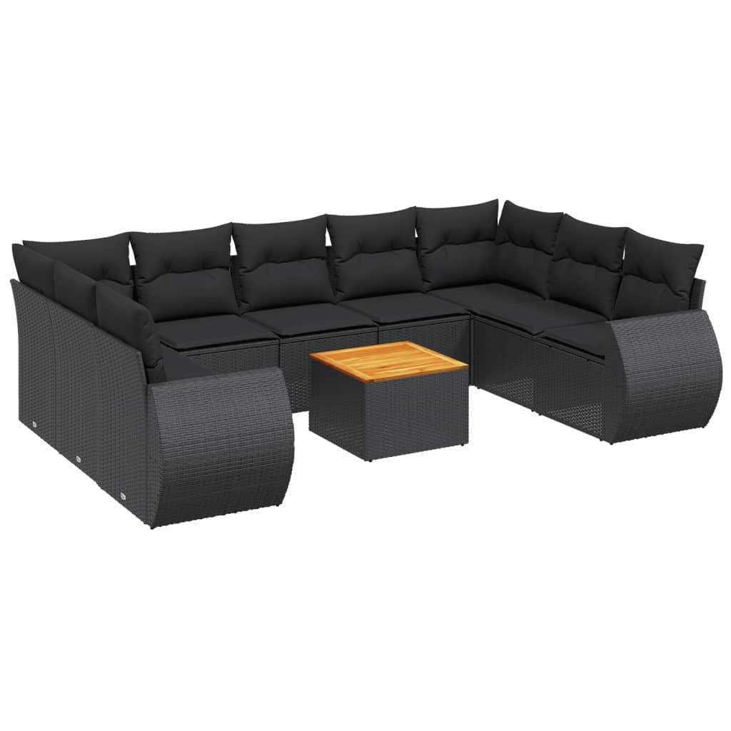 Set Divani da Giardino 10pz con Cuscini in Polyrattan Nero - homemem39