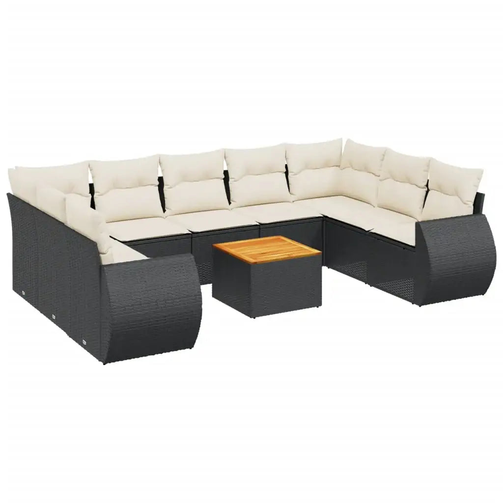 Set Divani da Giardino 10pz con Cuscini in Polyrattan Nero - homemem39