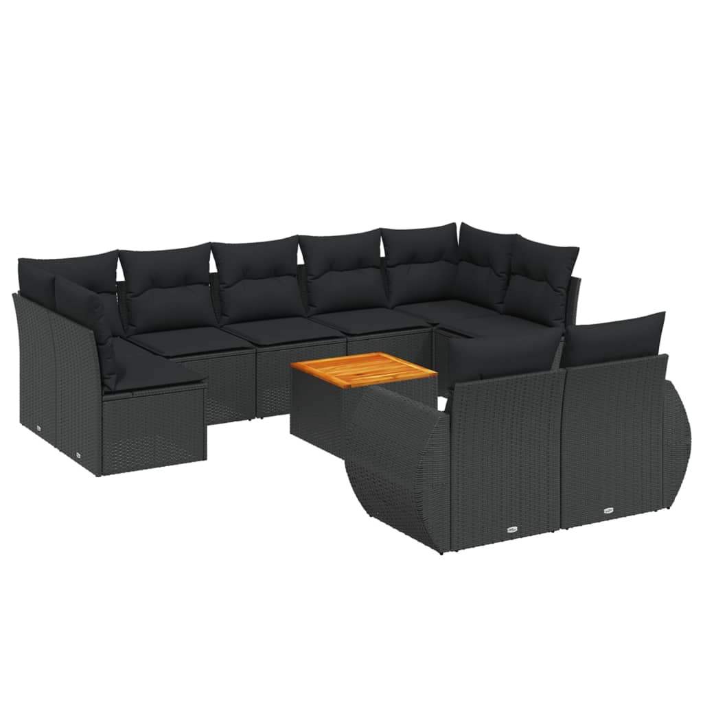 Set Divani da Giardino 10pz con Cuscini in Polyrattan Nero - homemem39