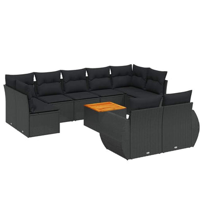 Set Divani da Giardino 10pz con Cuscini in Polyrattan Nero - homemem39
