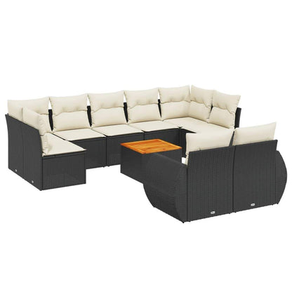 Set Divani da Giardino 10pz con Cuscini in Polyrattan Nero - homemem39