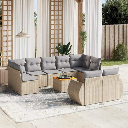 Set Divano da Giardino 10 pz con Cuscini Beige in Polyrattan - homemem39