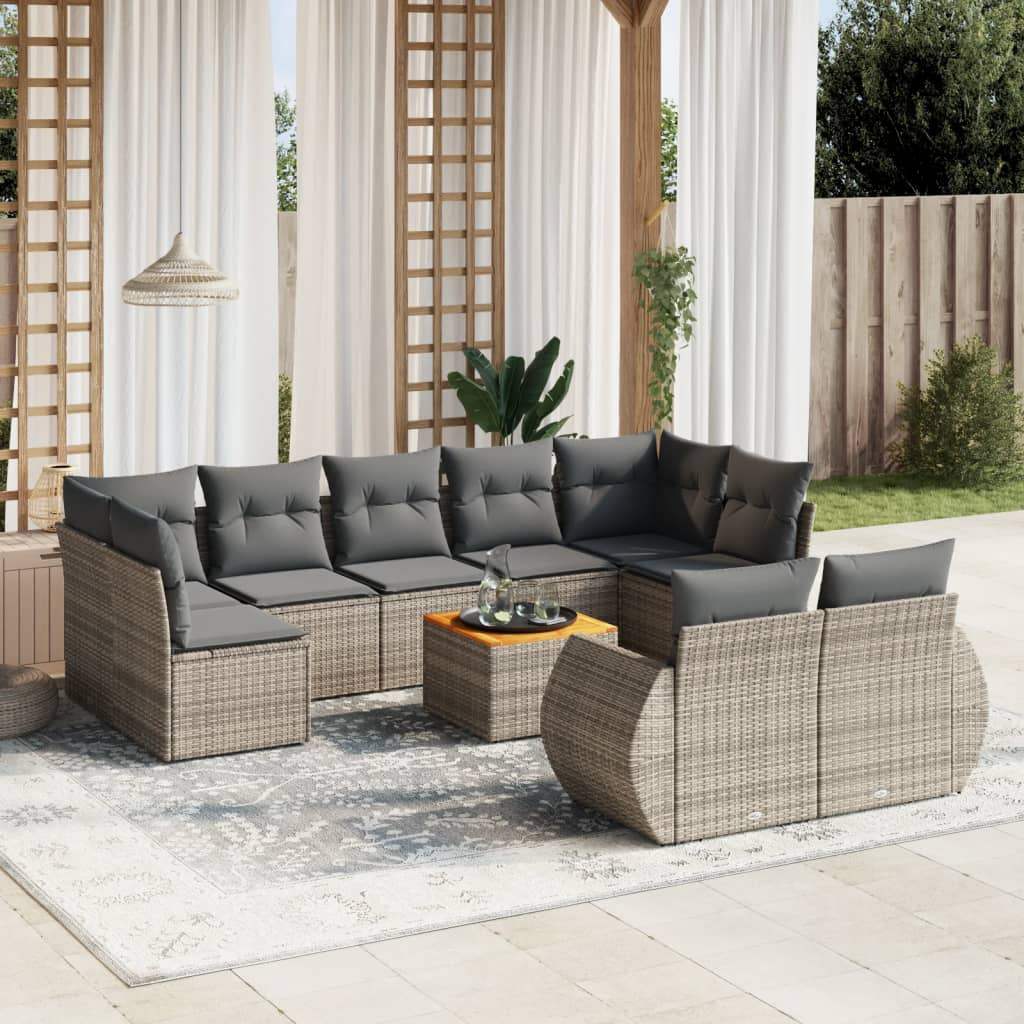 Set Divano da Giardino 10 pz con Cuscini Grigio in Polyrattan - homemem39