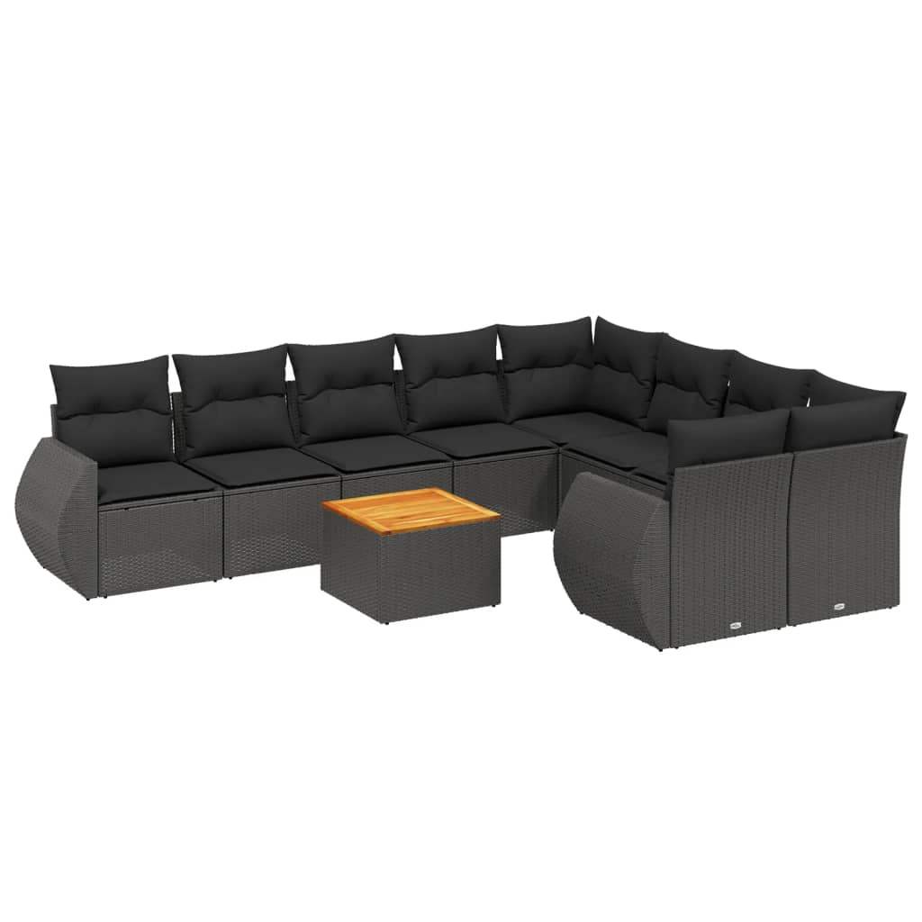 Set Divani da Giardino 10pz con Cuscini in Polyrattan Nero - homemem39