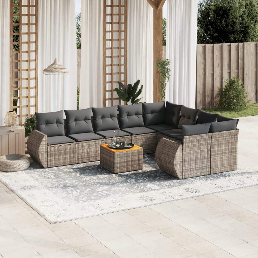 Set Divano da Giardino 10 pz con Cuscini Grigio in Polyrattan - homemem39