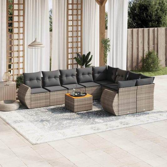 Set Divano da Giardino 10 pz con Cuscini Grigio in Polyrattan - homemem39