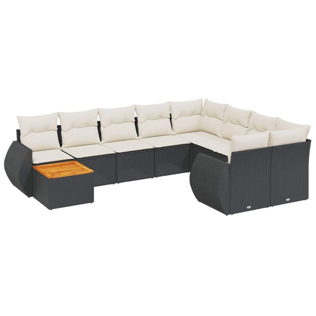 Set Divani da Giardino 10pz con Cuscini in Polyrattan Nero - homemem39