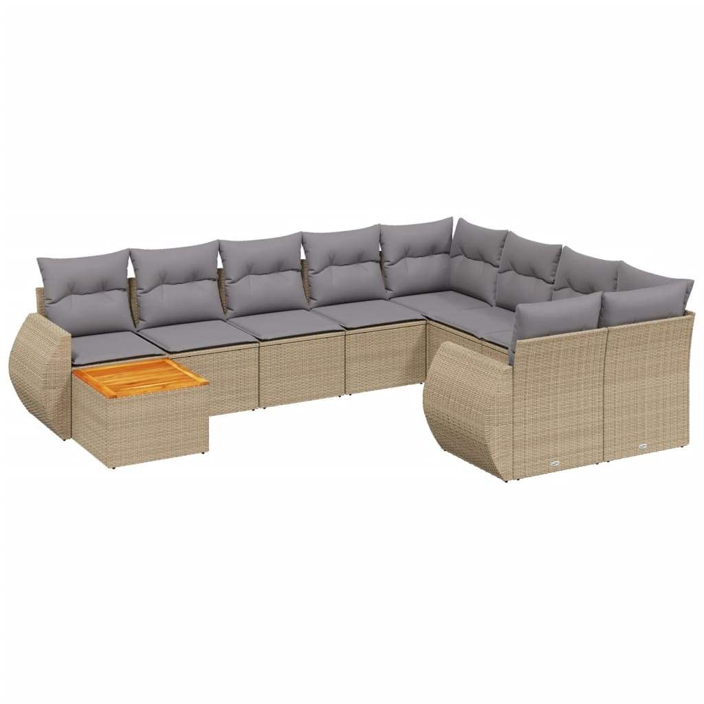 Set Divano da Giardino 10 pz con Cuscini Beige in Polyrattan - homemem39