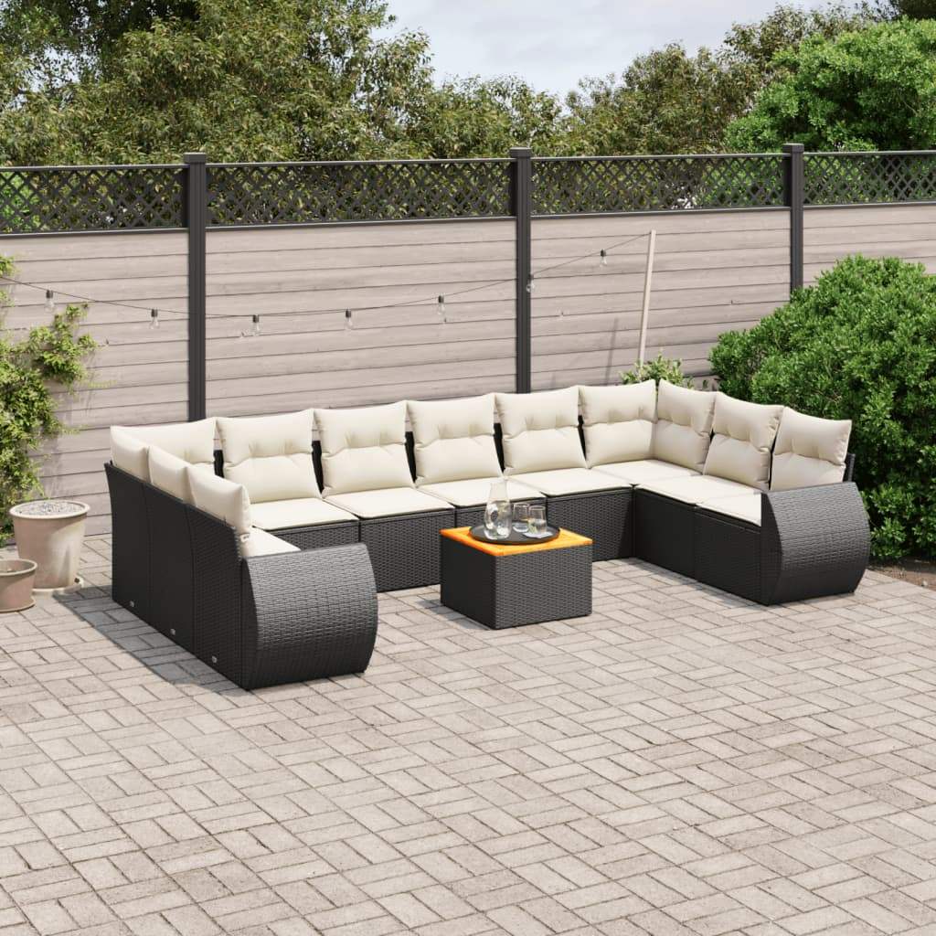 Set Divani da Giardino 11 pz con Cuscini in Polyrattan Nero - homemem39