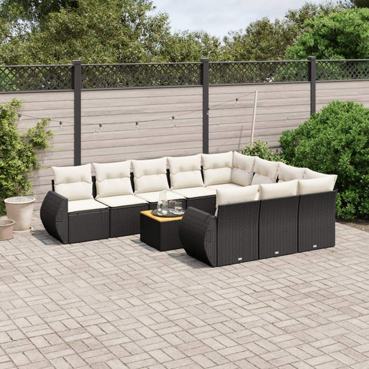 Set Divani da Giardino 11 pz con Cuscini in Polyrattan Nero - homemem39