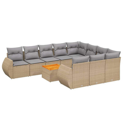 Set Divani da Giardino 11 pz con Cuscini Beige in Polyrattan - homemem39