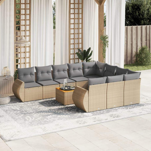 Set Divani da Giardino 11 pz con Cuscini Beige in Polyrattan - homemem39
