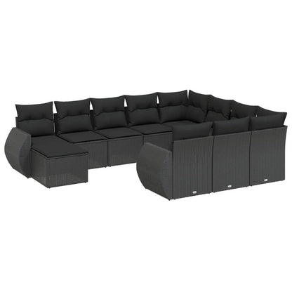 Set Divani da Giardino 11 pz con Cuscini in Polyrattan Nero - homemem39
