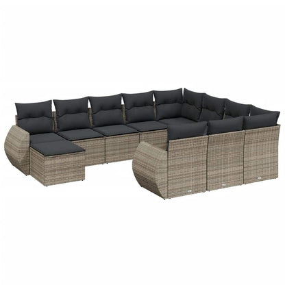 Set Divani da Giardino 11 pz con Cuscini in Polyrattan Grigio - homemem39