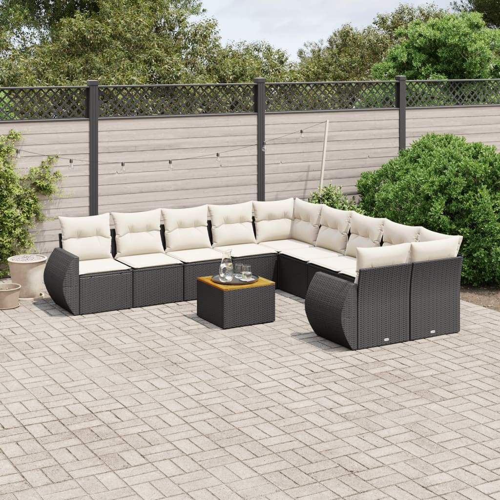 Set Divani da Giardino 11 pz con Cuscini in Polyrattan Nero - homemem39